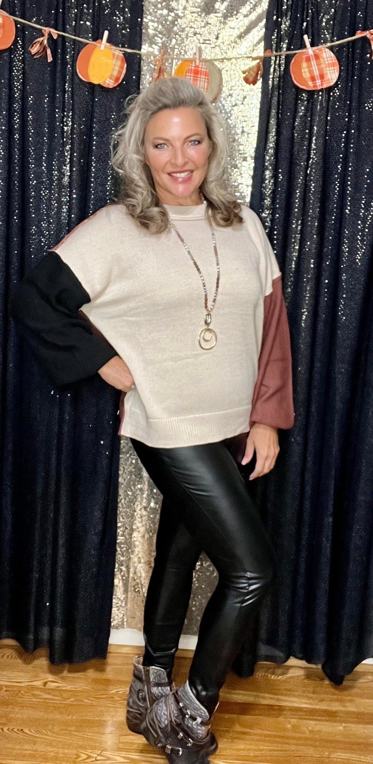 Coffee With Cream Color Block Sweater (IN STOCK)