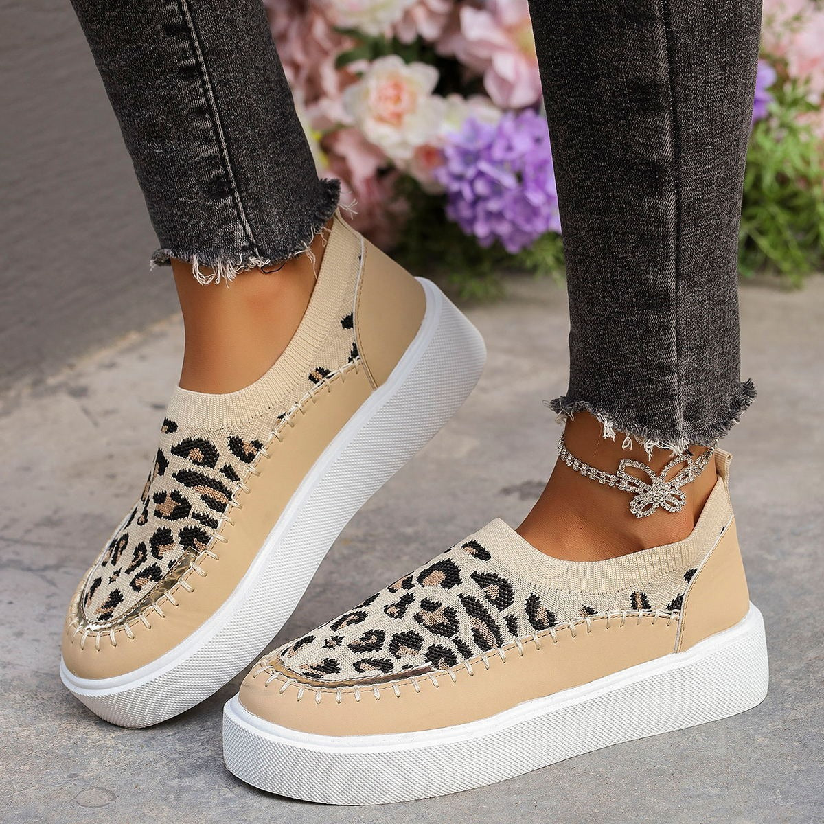 Leopard Round Toe Platform Sneakers (IN STOCK)