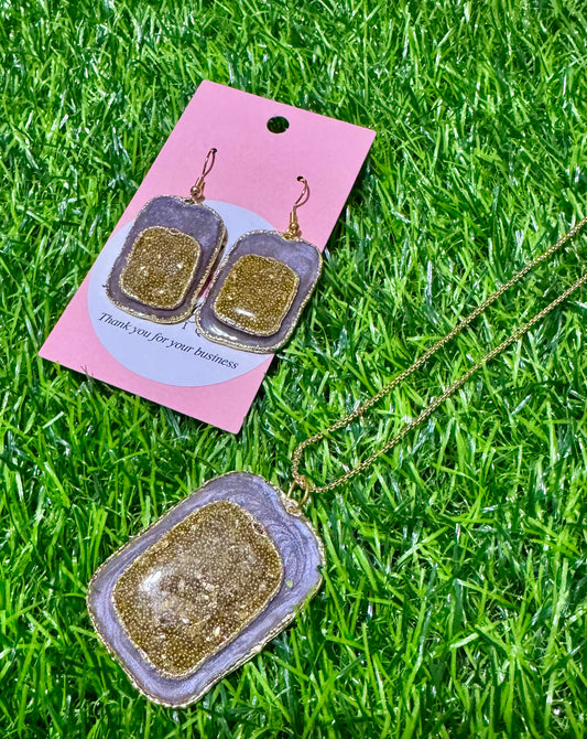 Glitter And Gold Pendant and Earrings Set