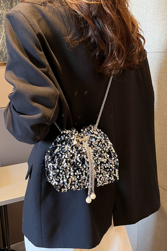 Sequin Chain Drawstring Crossbody