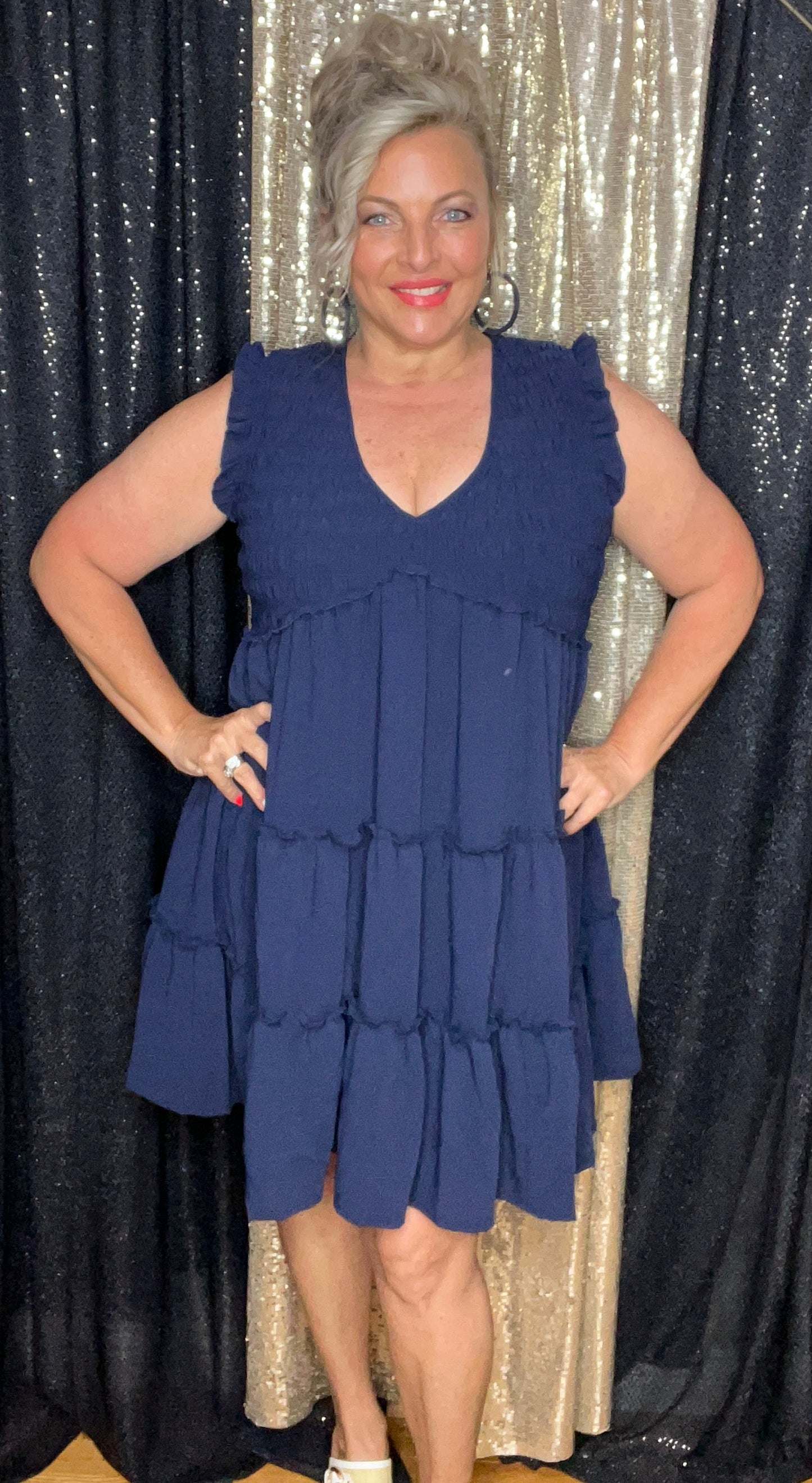 Adorable In Navy Smocked Dress (IN STOCK)