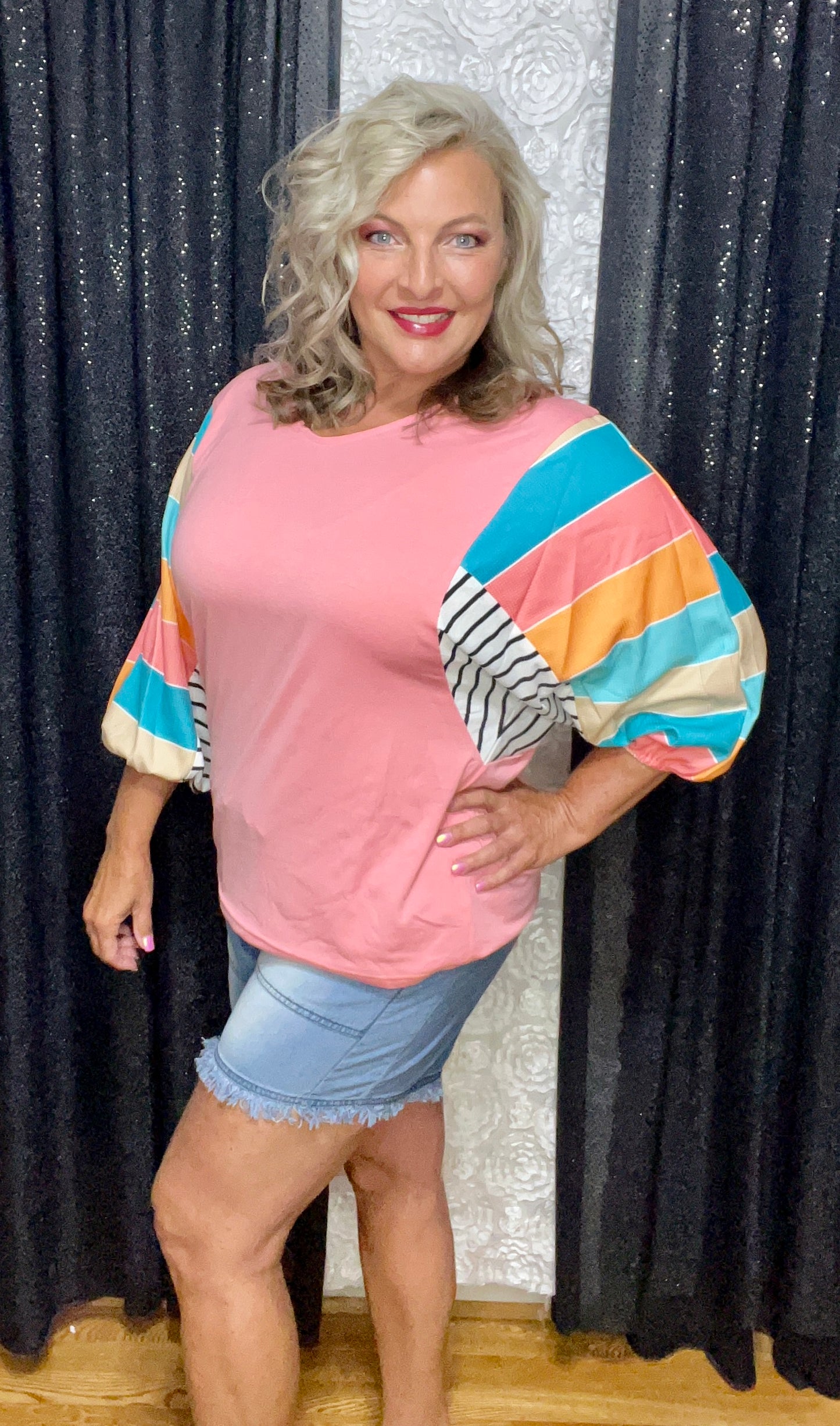 Pink With Pizzazz Bubble Sleeve Top (IN STOCK)