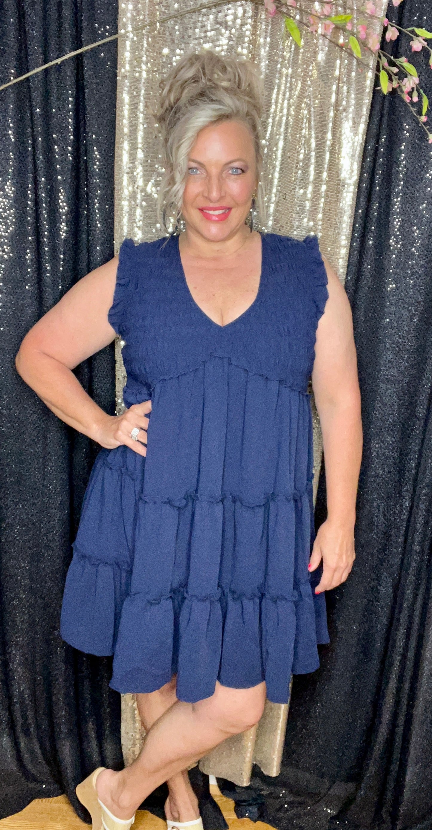 Adorable In Navy Smocked Dress (IN STOCK)