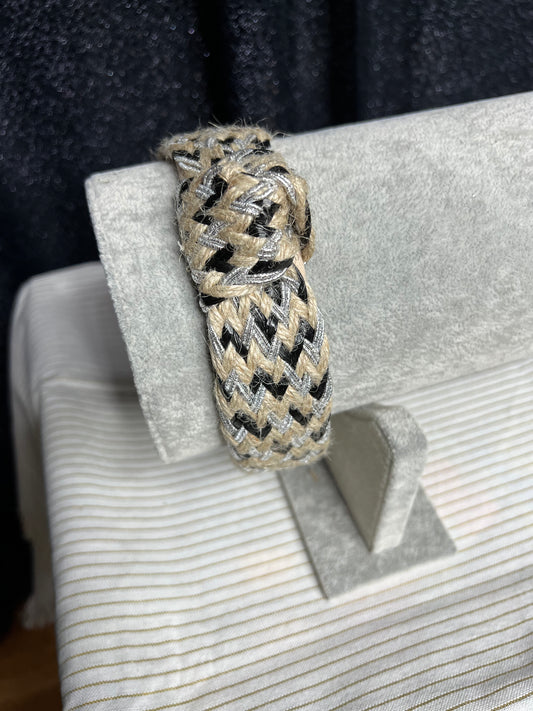 Woven Straw And Cord Black Neutral Headband