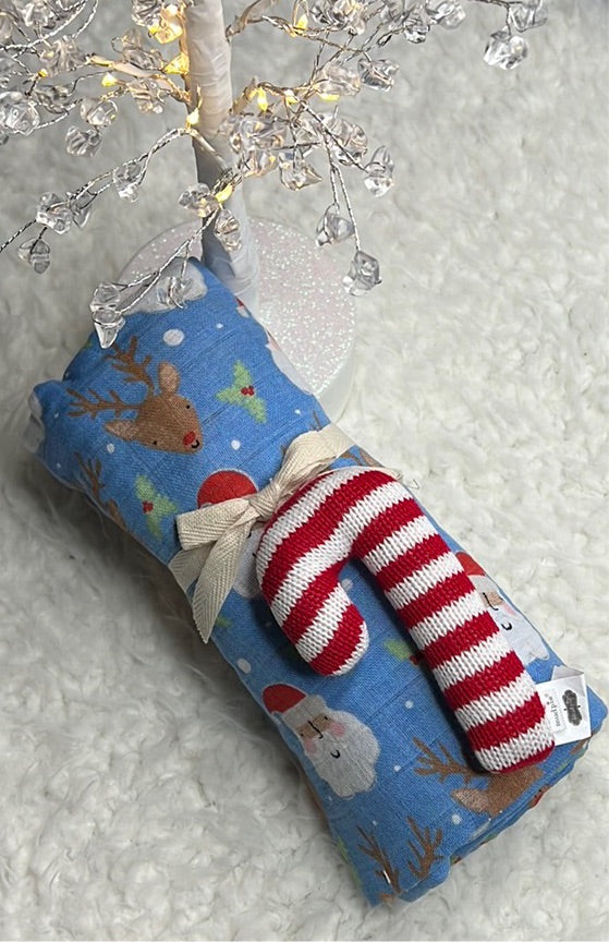 Santa’s Reindeer Muslin Blanket and Toy Set
