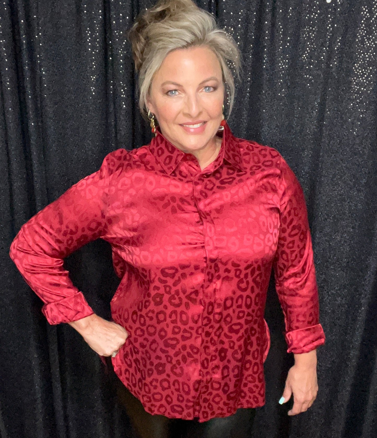 Red Hottie In Leopard Blouse (IN STOCK)