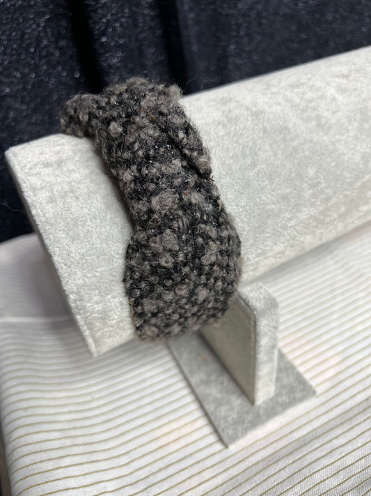 Black Gray In Tweed Topknot Headband
