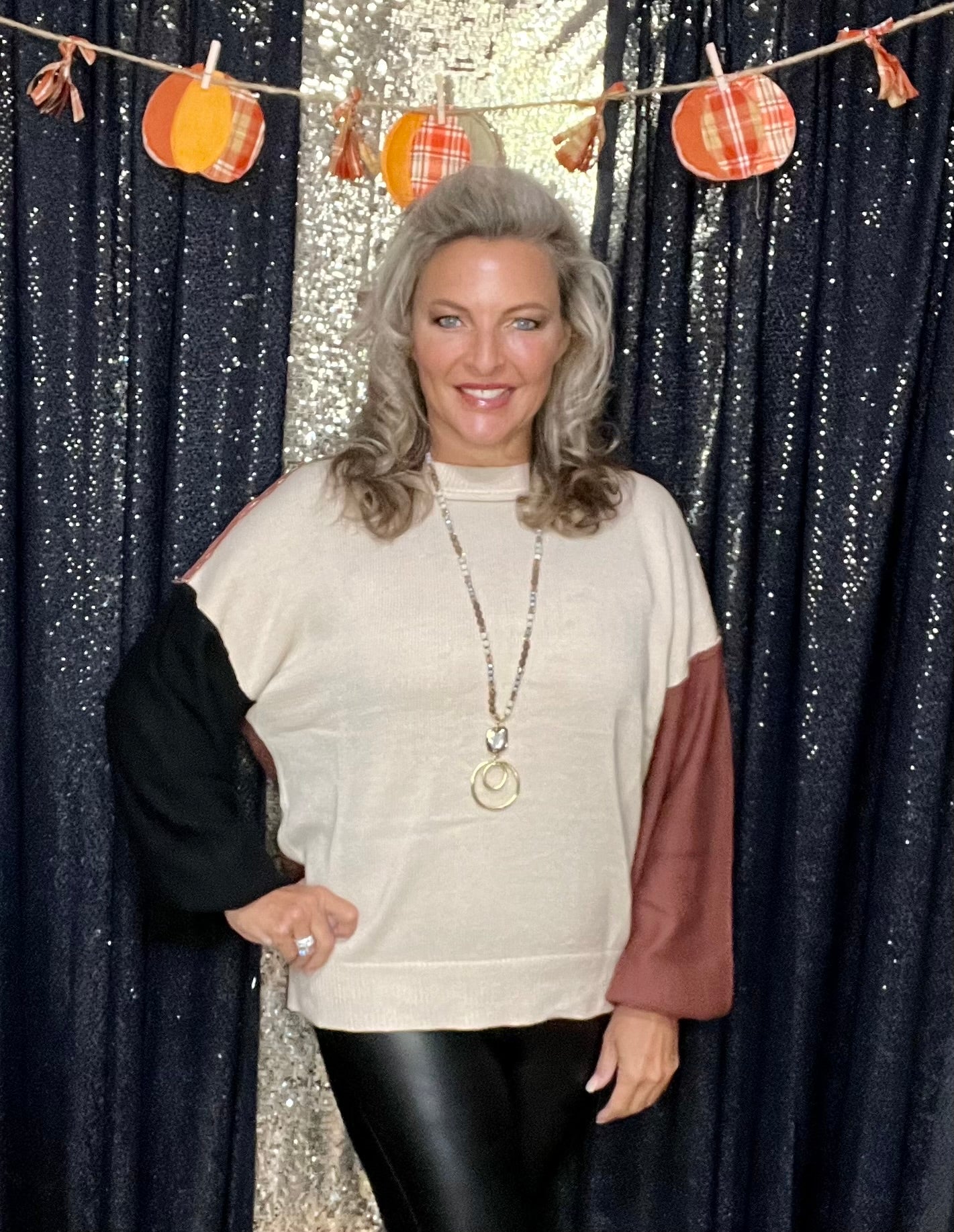 Coffee With Cream Color Block Sweater (IN STOCK)