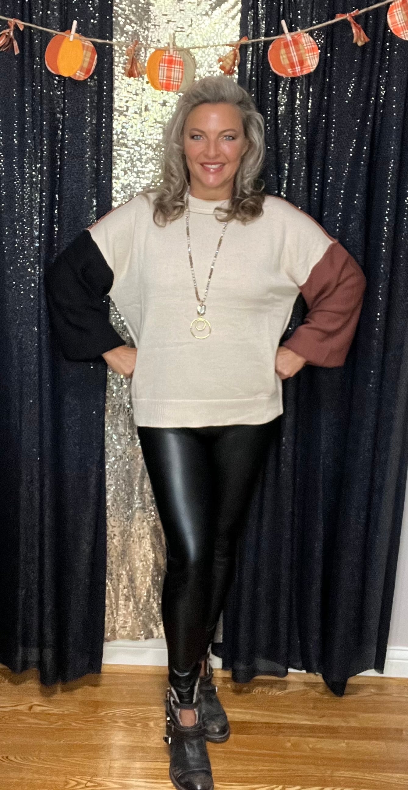 Coffee With Cream Color Block Sweater (IN STOCK)