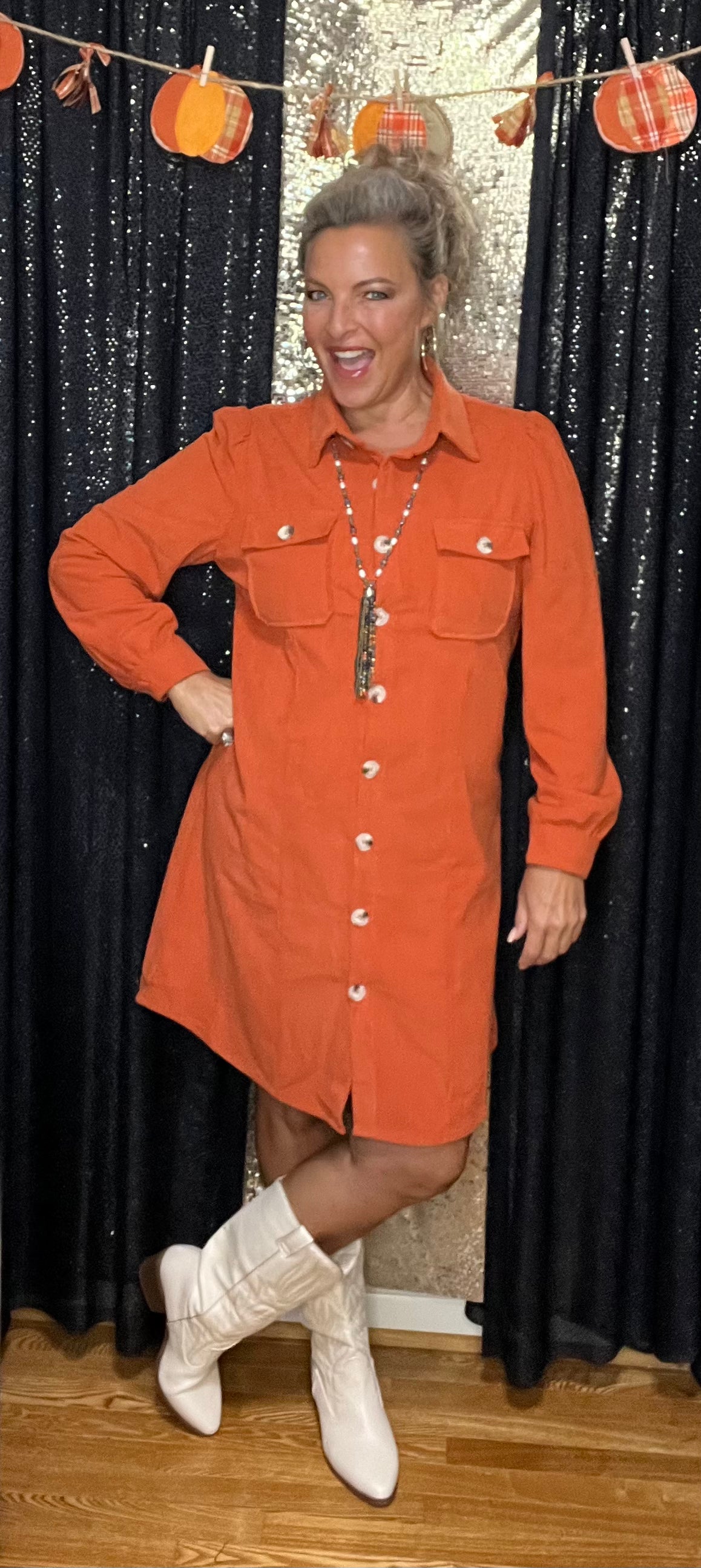 Orange You Glad It's Corduroy Dress (IN STOCK)