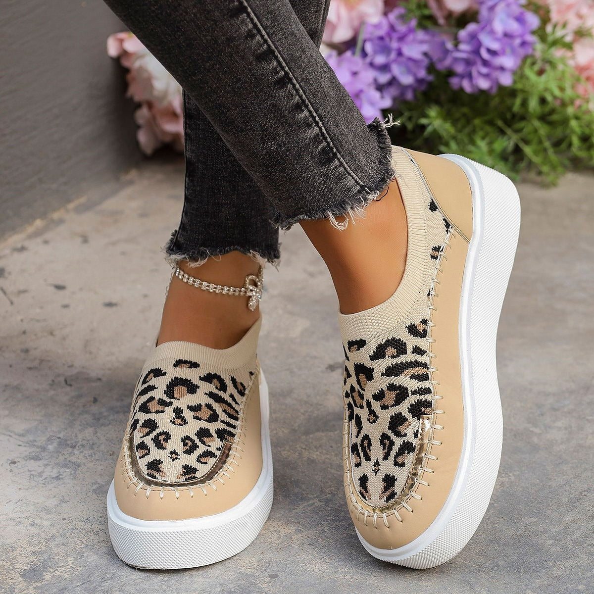 Leopard Round Toe Platform Sneakers (IN STOCK)