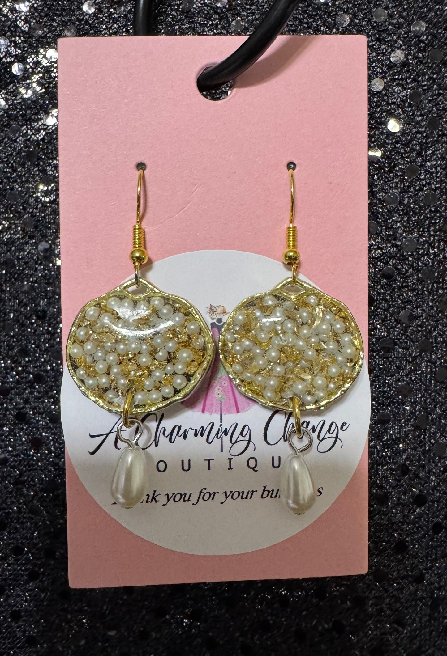 Golden Pearl Pendant and Earrings Set