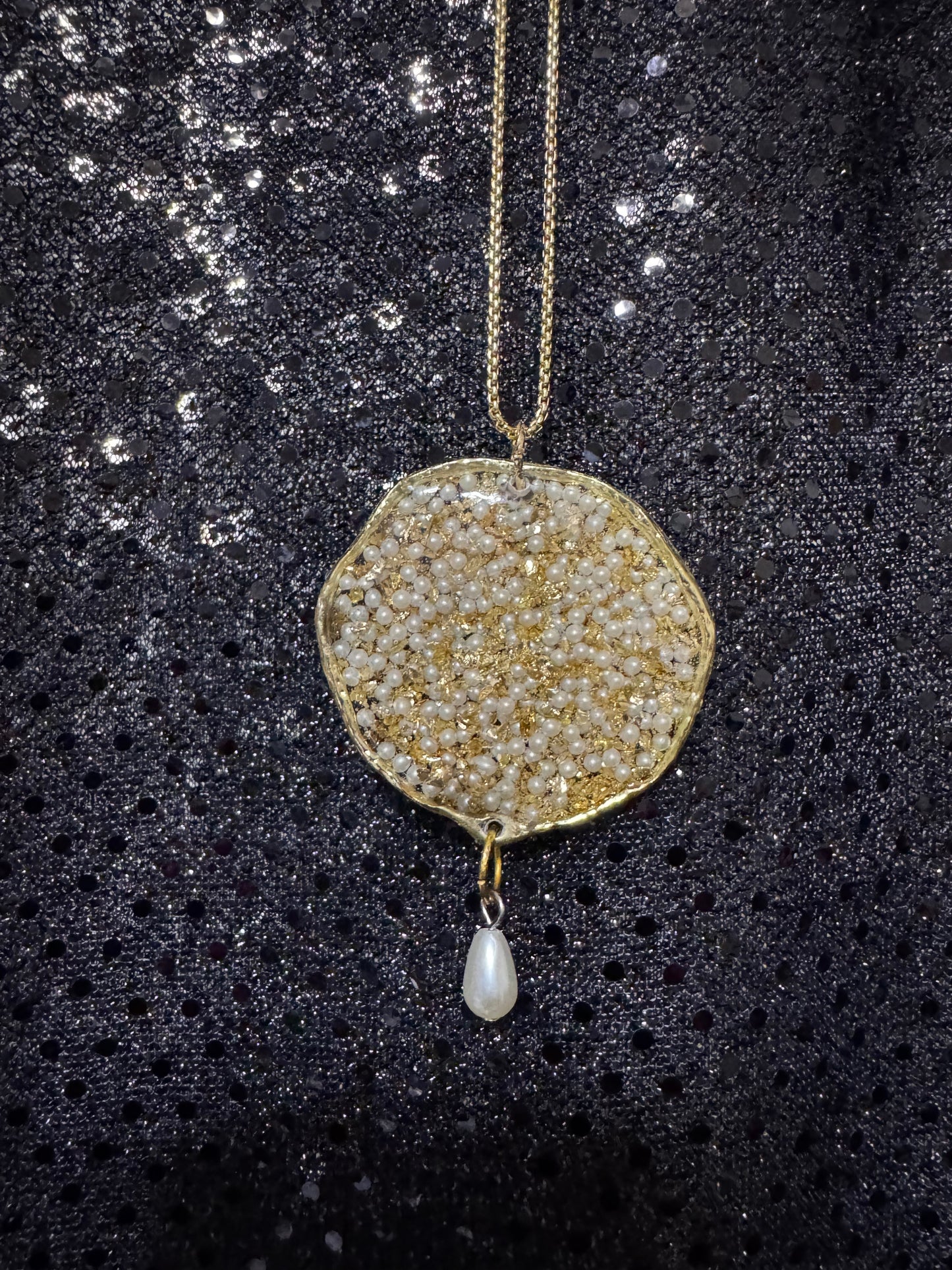 Golden Pearl Pendant and Earrings Set