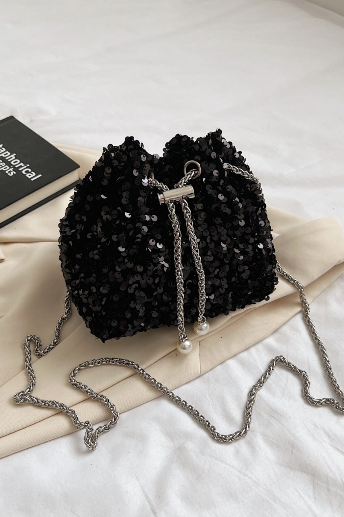 Sequin Chain Drawstring Crossbody