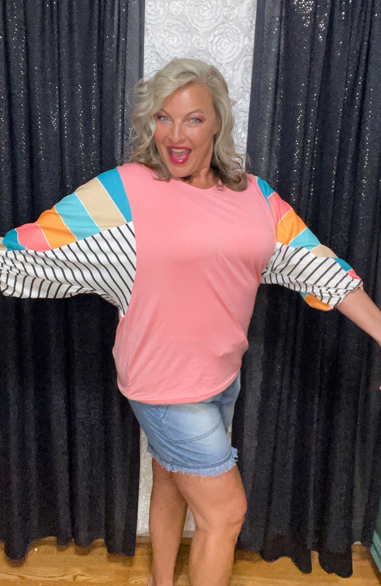 Pink With Pizzazz Bubble Sleeve Top (IN STOCK)