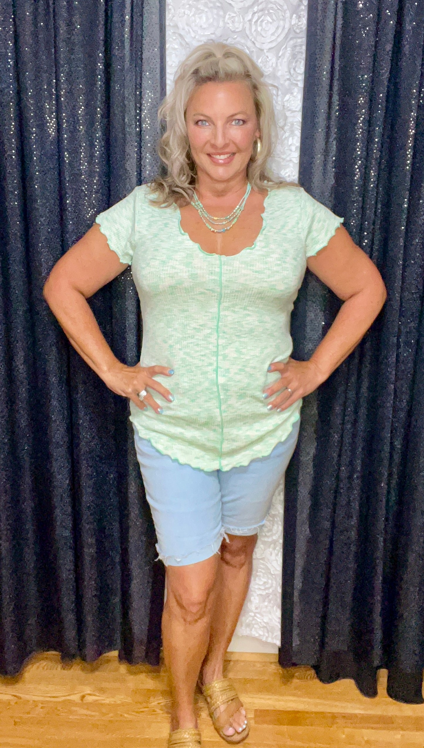 She's Trouble In Bubble Mint Top (IN STOCK)