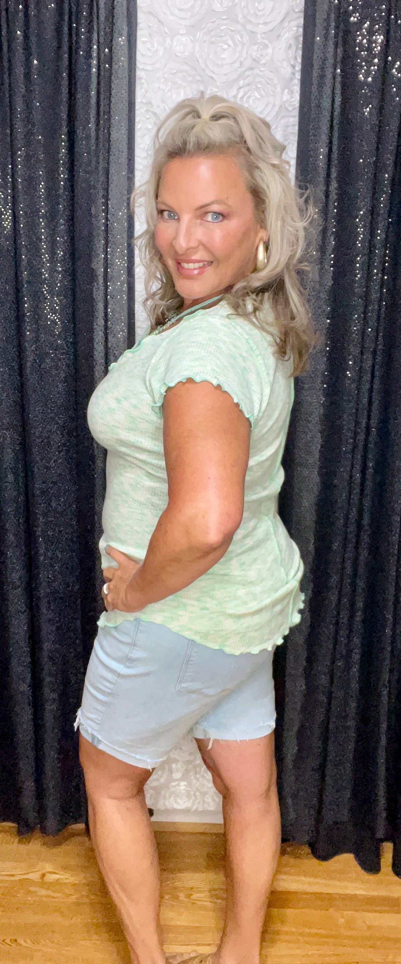 She's Trouble In Bubble Mint Top (IN STOCK)