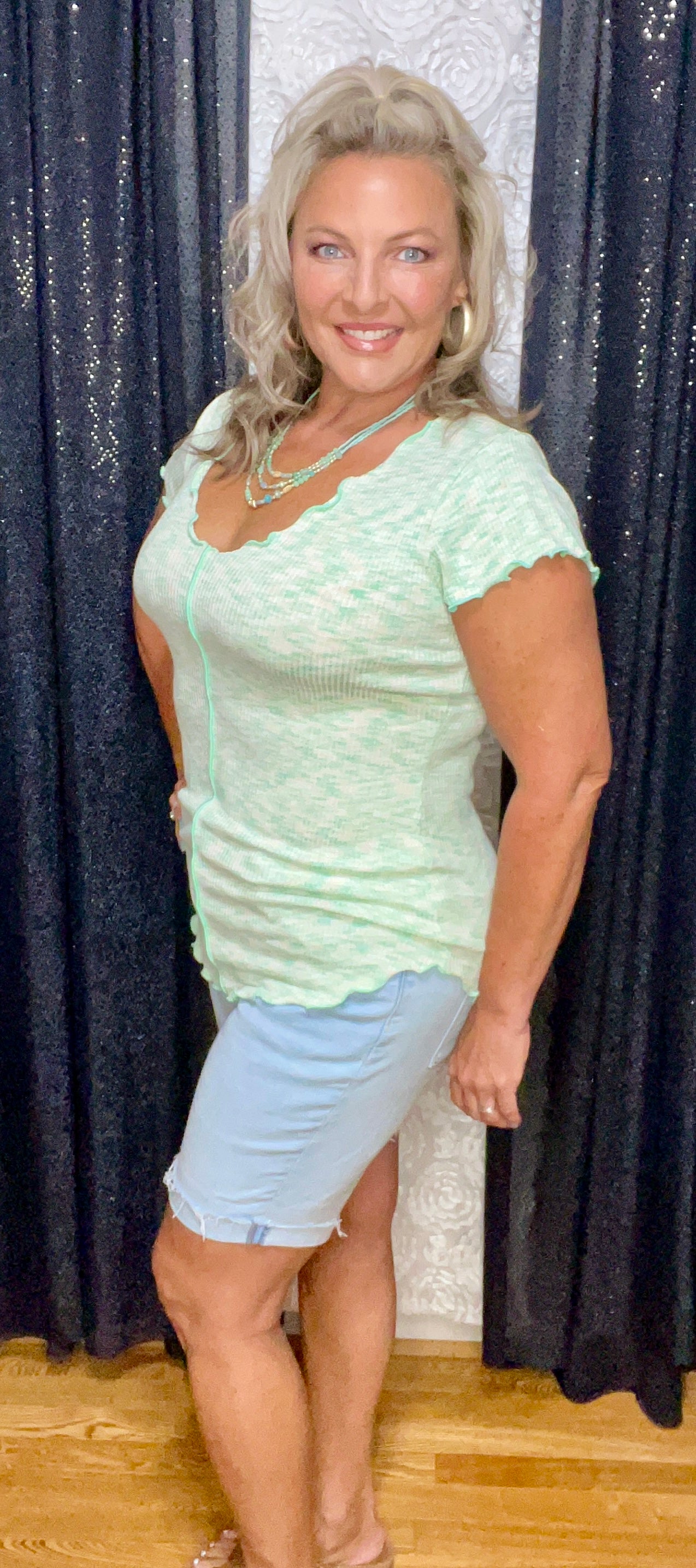 She's Trouble In Bubble Mint Top (IN STOCK)