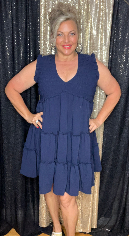 Adorable In Navy Smocked Dress (IN STOCK)