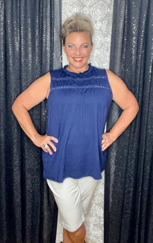 Sleeveless and Sunny Navy Top (IN STOCK)