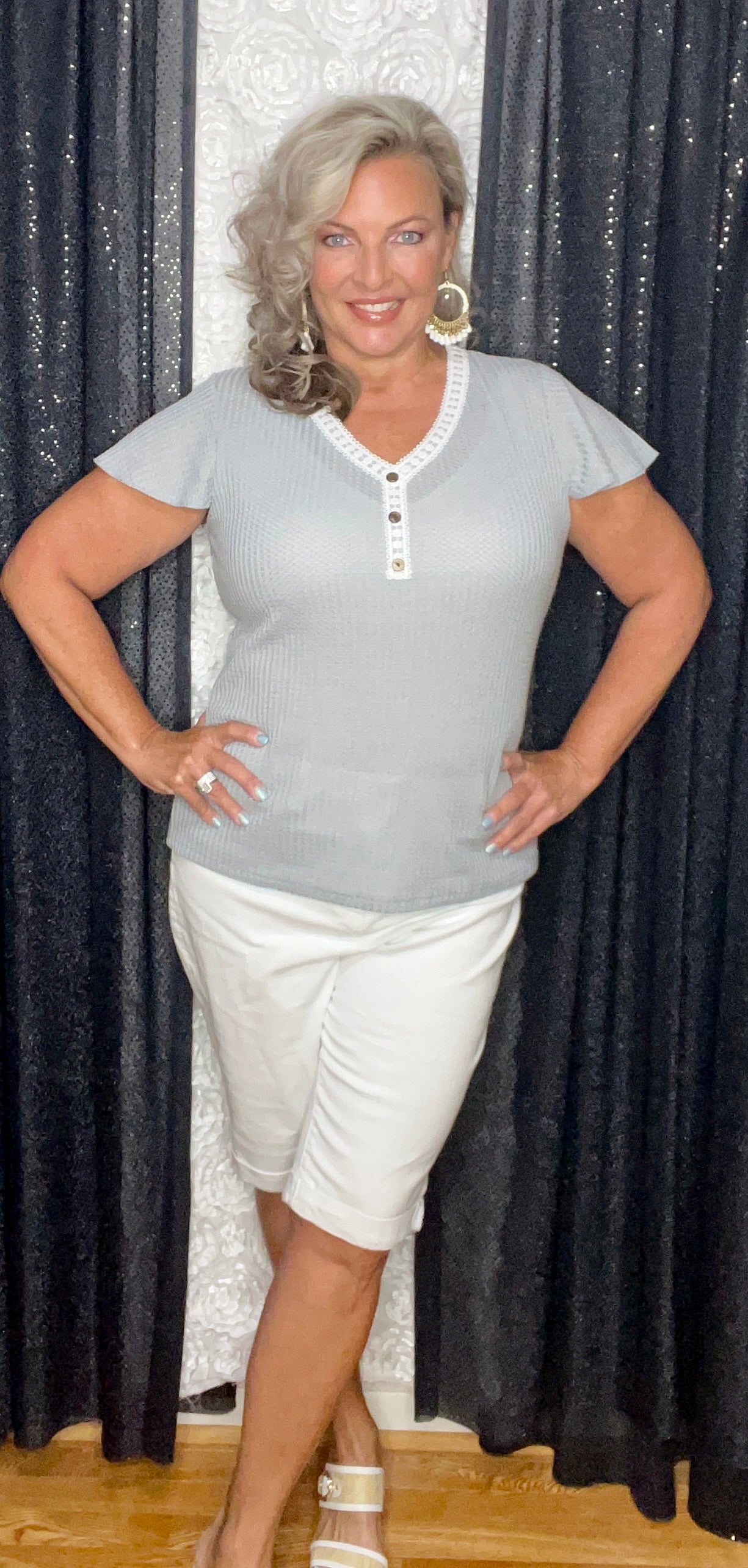 White Lace And Buttons Top (IN STOCK)