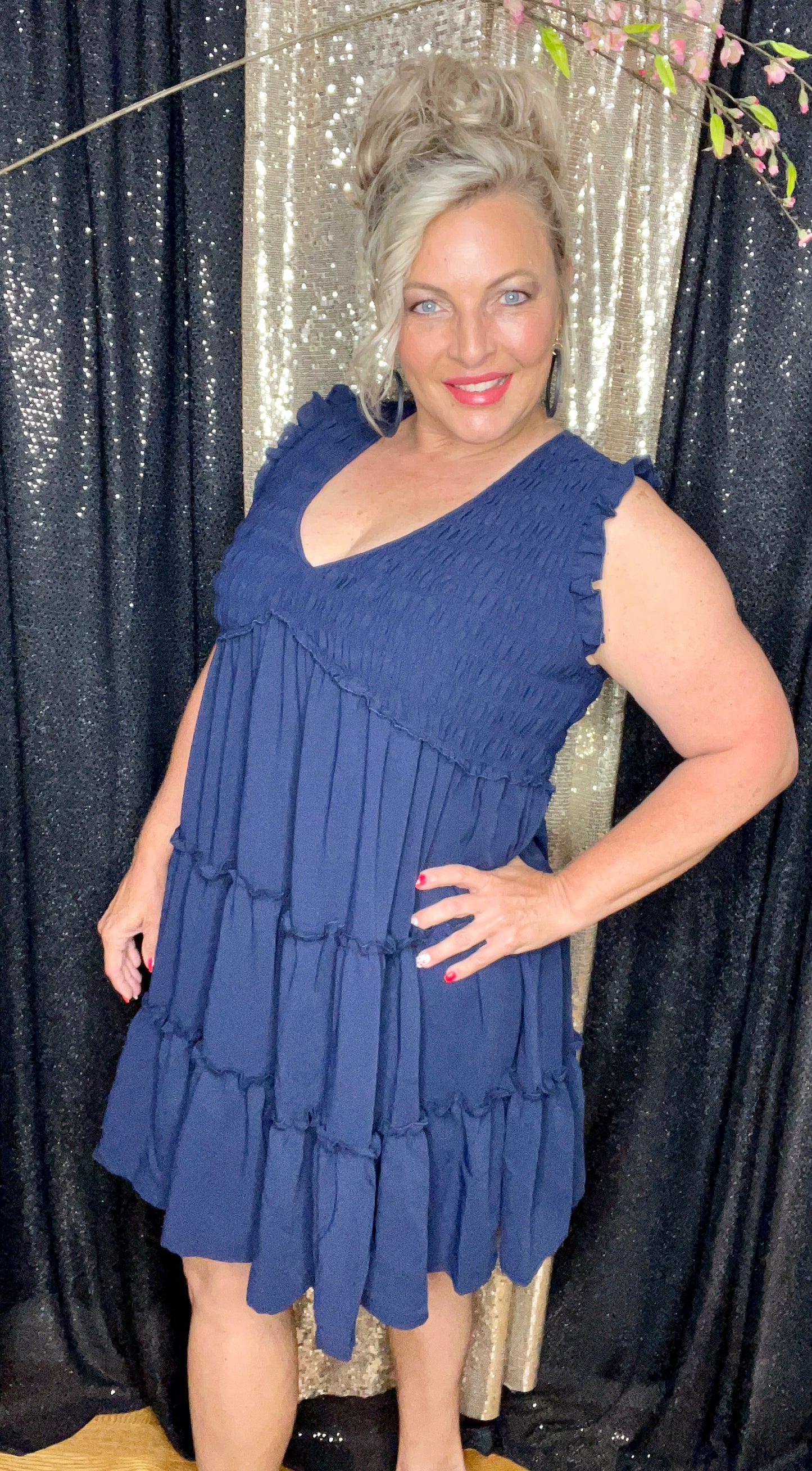 Adorable In Navy Smocked Dress (IN STOCK)