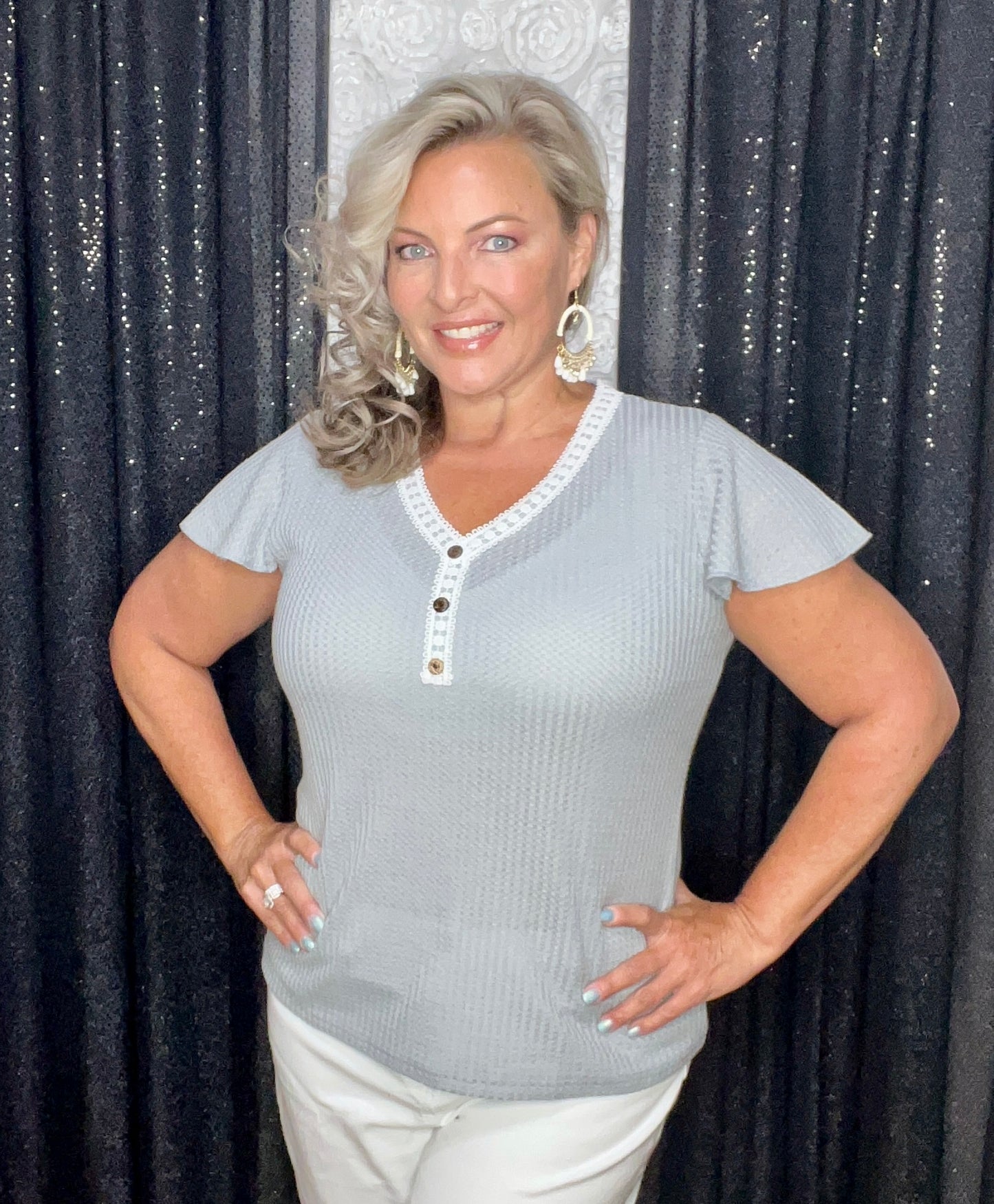 White Lace And Buttons Top (IN STOCK)