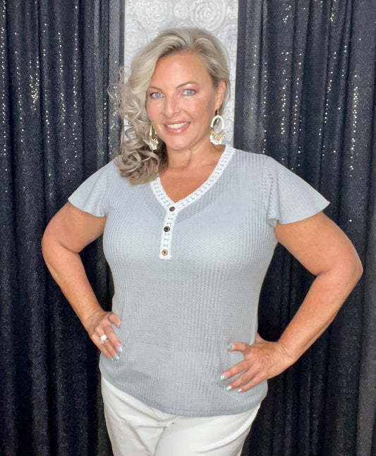 White Lace And Buttons Top (IN STOCK)