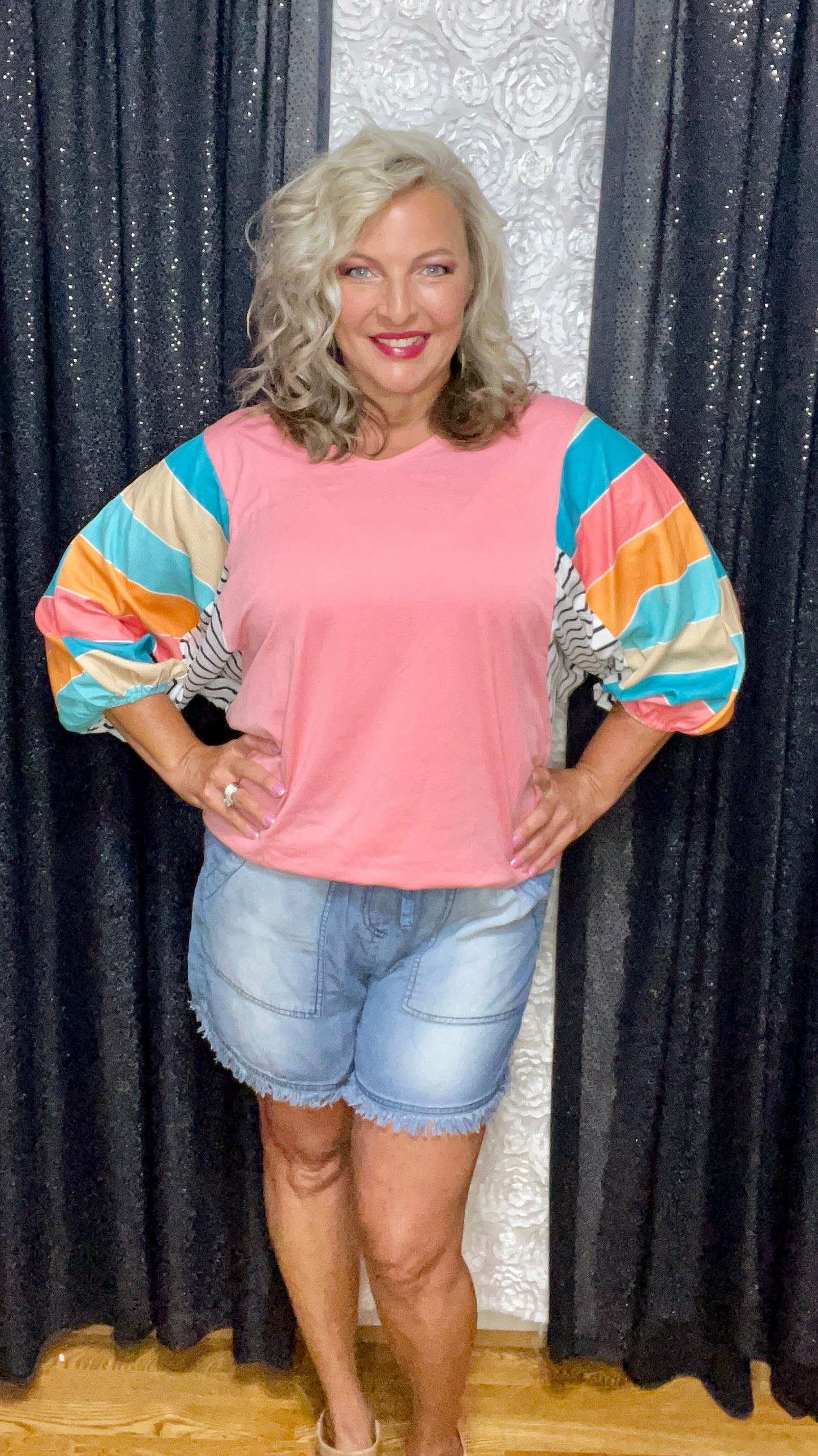 Pink With Pizzazz Bubble Sleeve Top (IN STOCK)