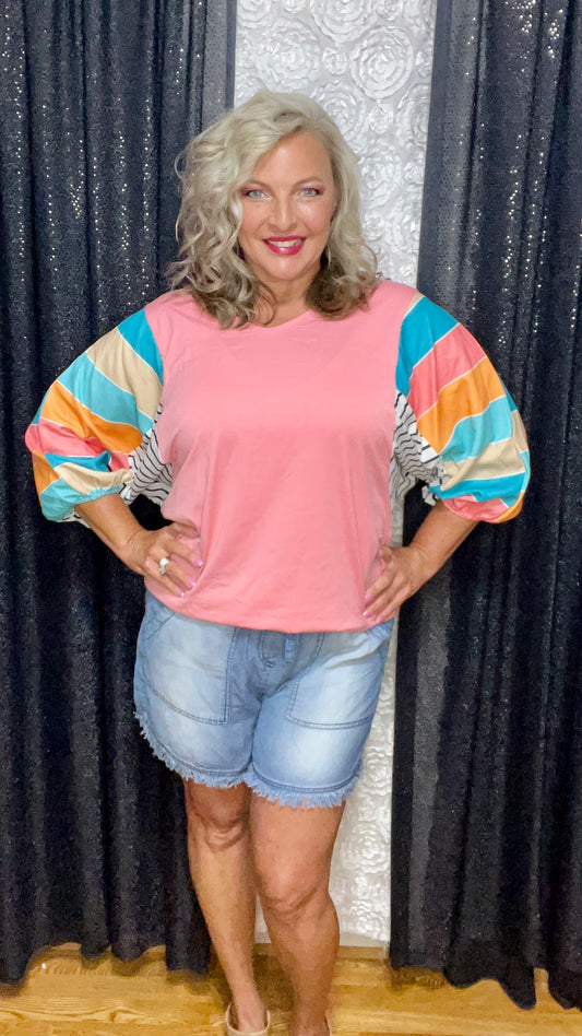 Pink With Pizzazz Bubble Sleeve Top (IN STOCK)