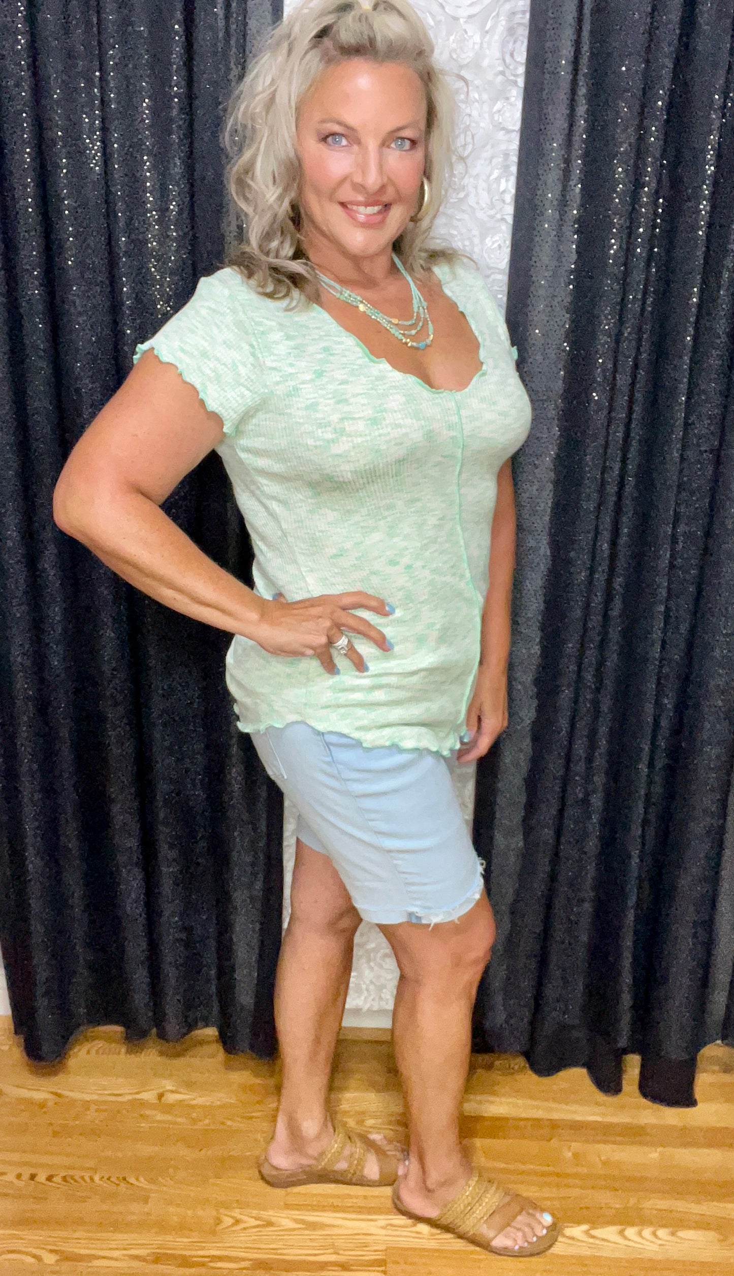 She's Trouble In Bubble Mint Top (IN STOCK)