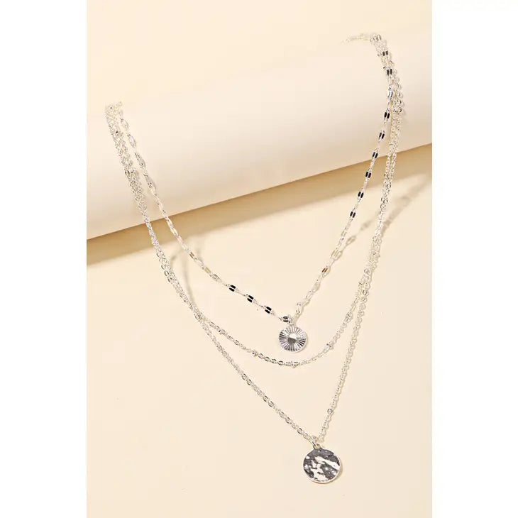 Hammered Disc Layered Charm Necklace (IN STOCK)