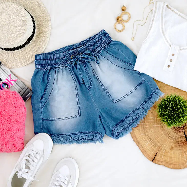 Shimmy In Your Chambray Shorts - Medium