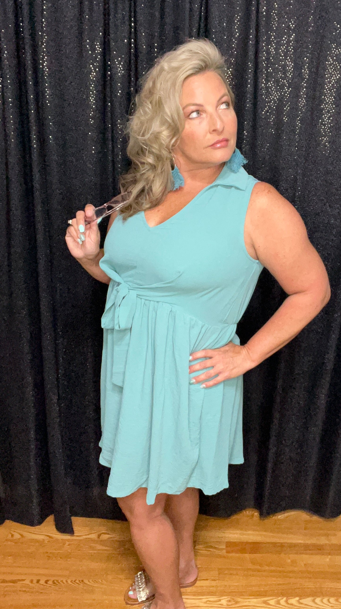 Tie Front In Teal Dress