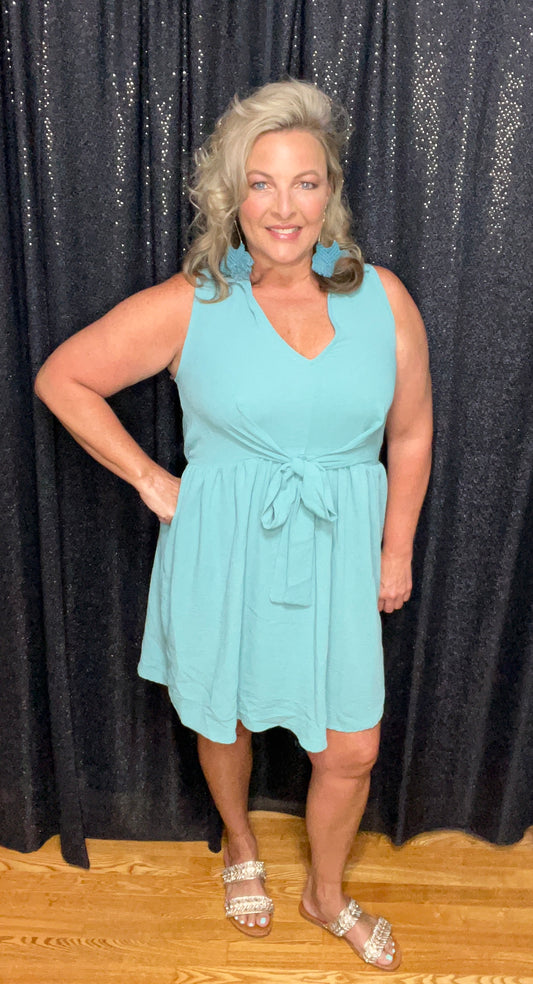 Tie Front In Teal Dress