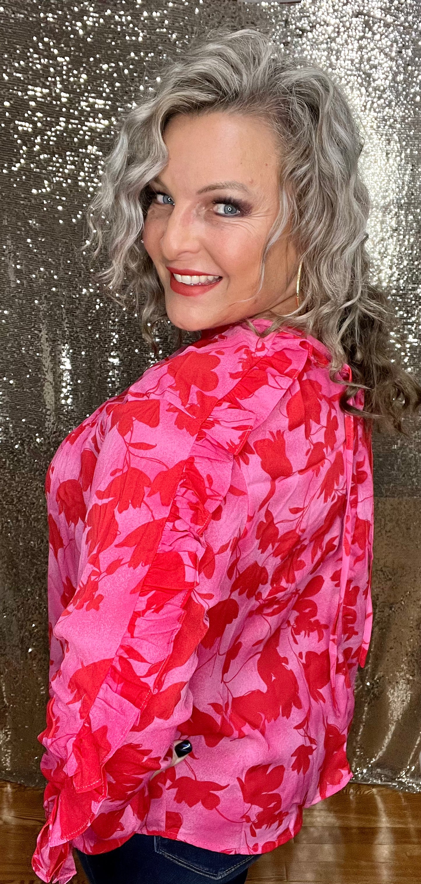 Red Pink and Ruffles Top (IN STOCK)