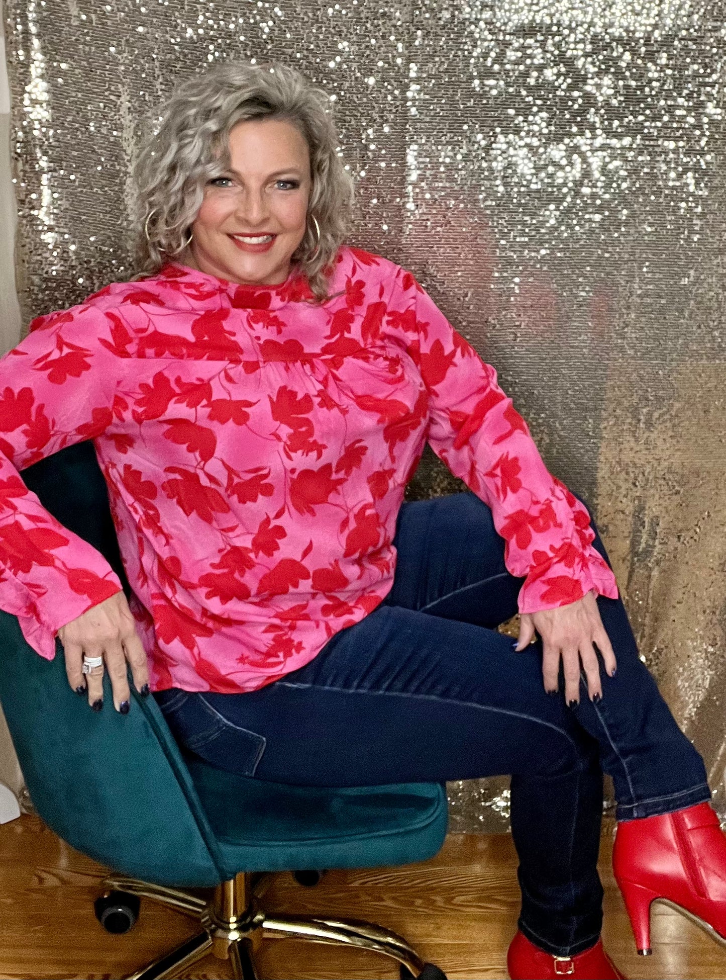 Red Pink and Ruffles Top (IN STOCK)