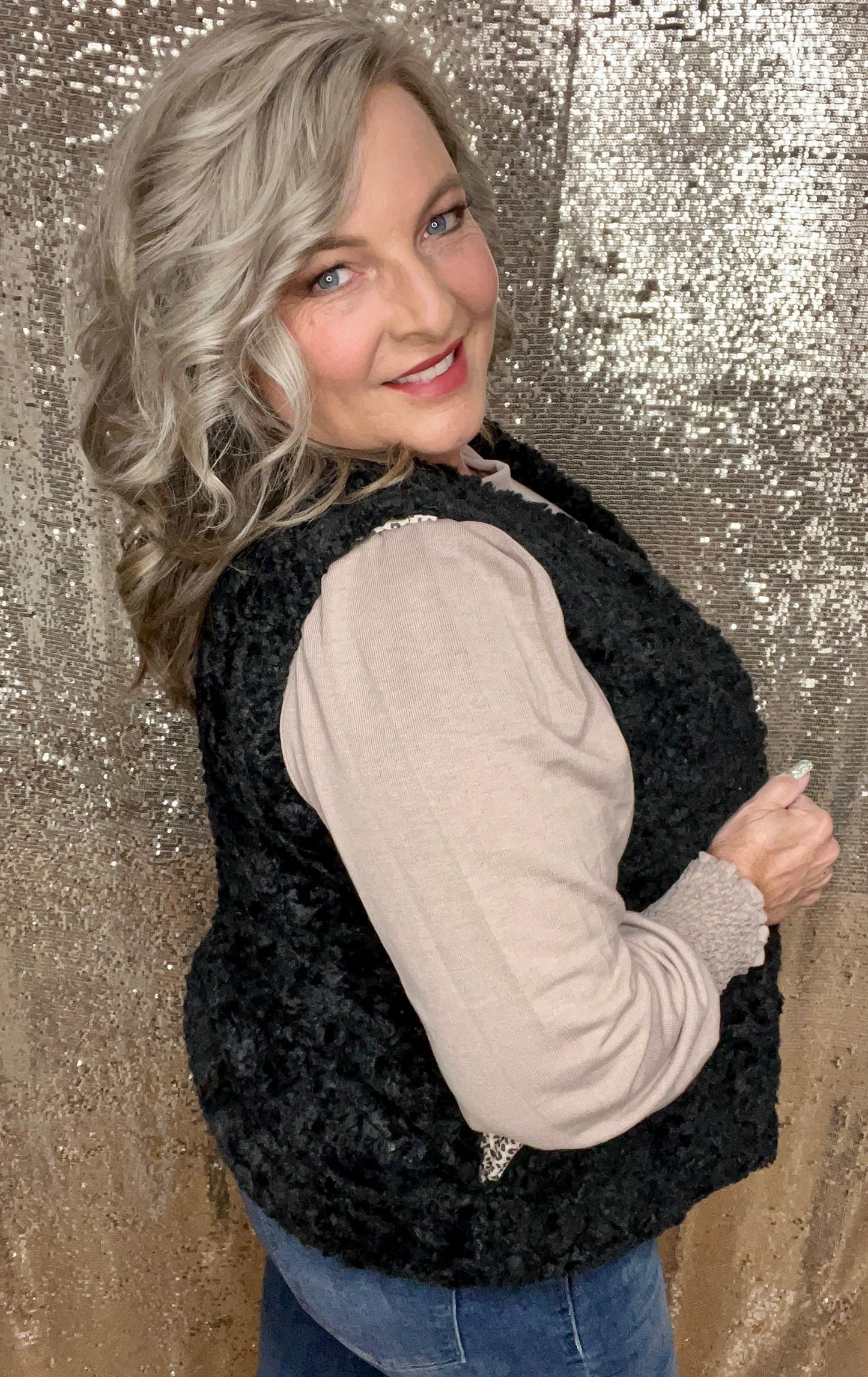 Sure Is Sherpa Black Vest (IN STOCK)