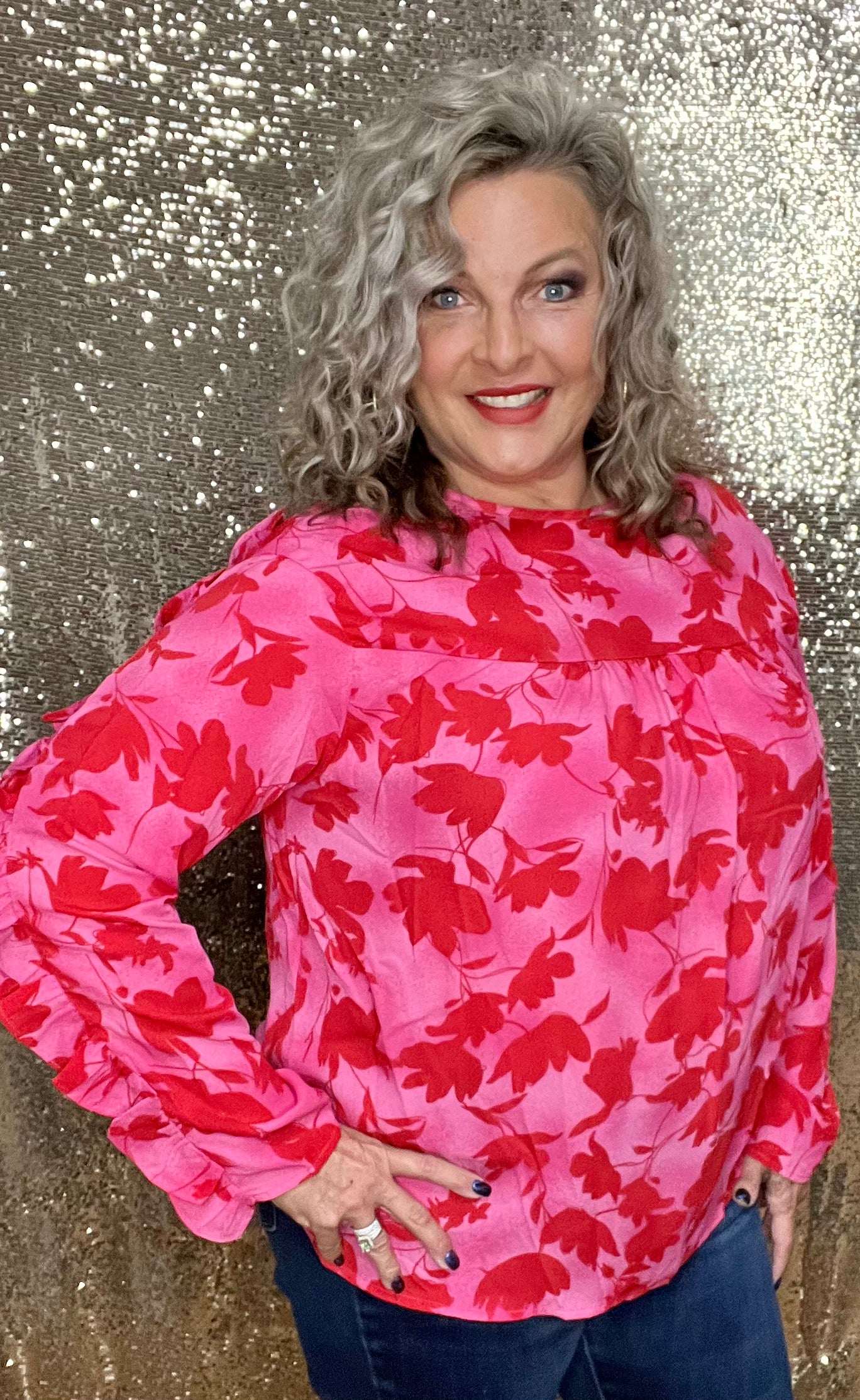 Red Pink and Ruffles Top (IN STOCK)