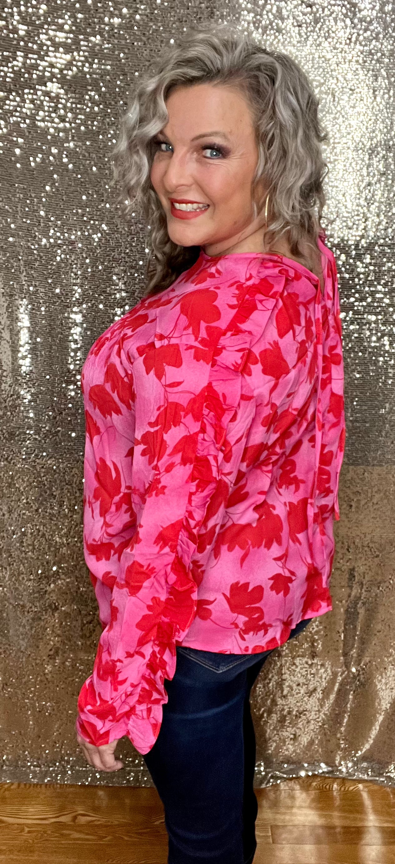 Red Pink and Ruffles Top (IN STOCK)