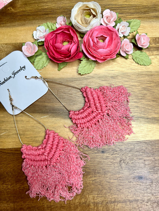 Boho Macrame Earrings - Pink (IN STOCK)