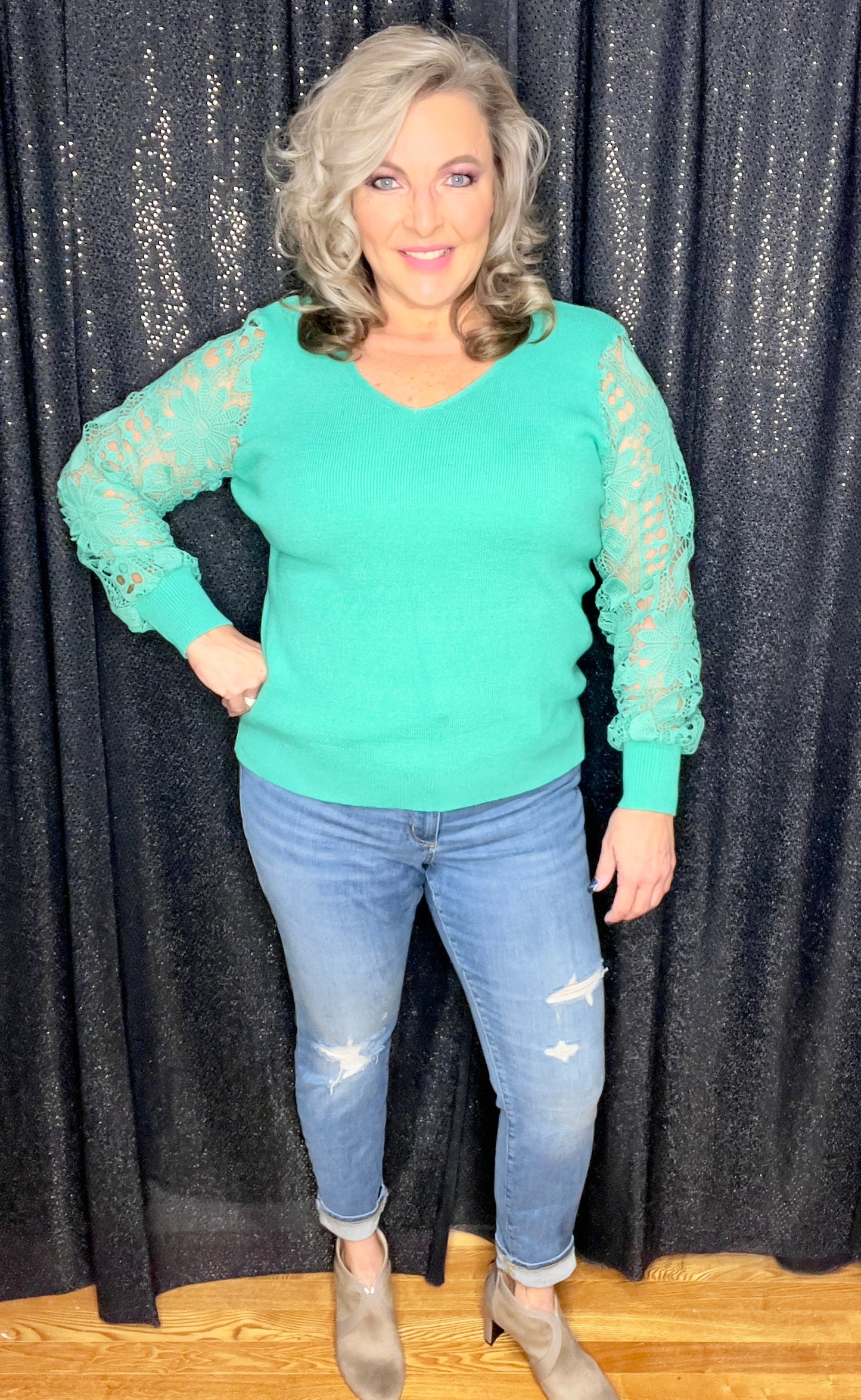 Laced With Love Green Sweater (IN STOCK)
