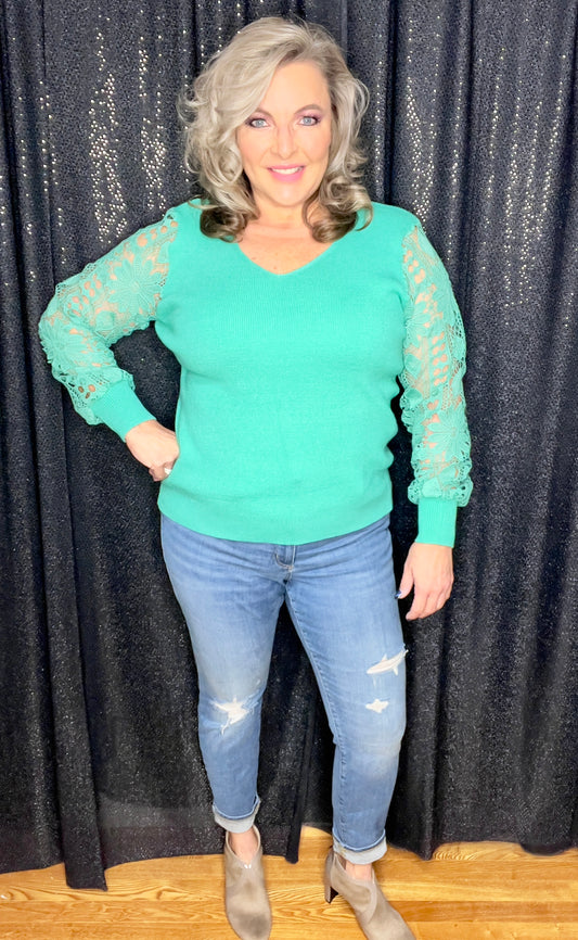 Laced With Love Green Sweater (IN STOCK)
