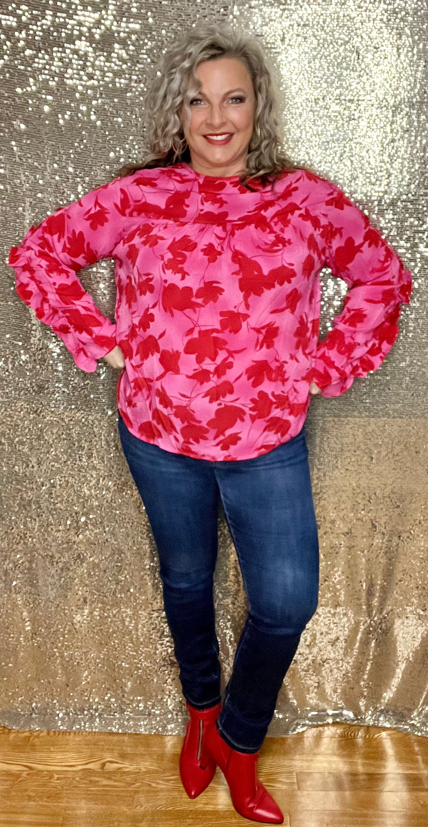 Red Pink and Ruffles Top (IN STOCK)