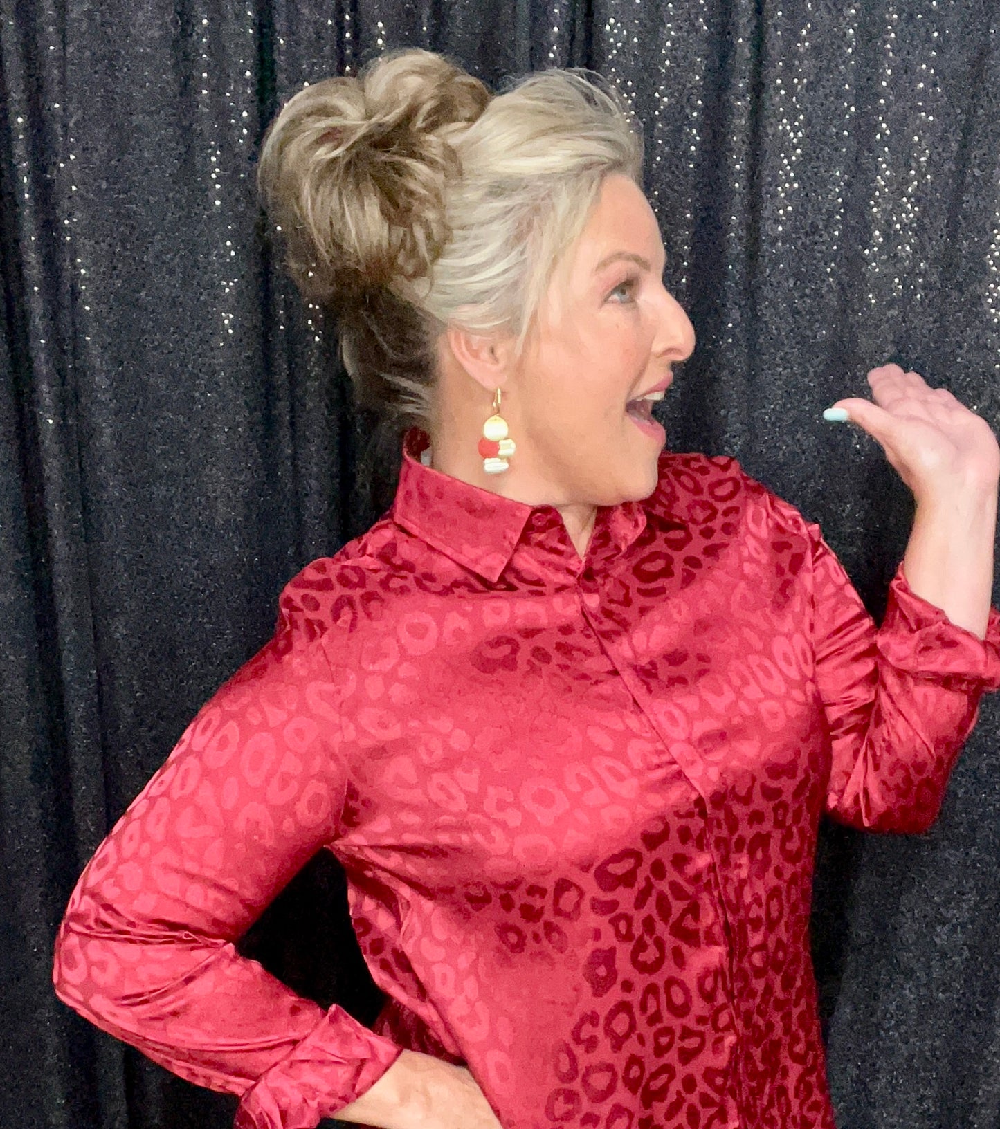 Red Hottie In Leopard Blouse (IN STOCK)