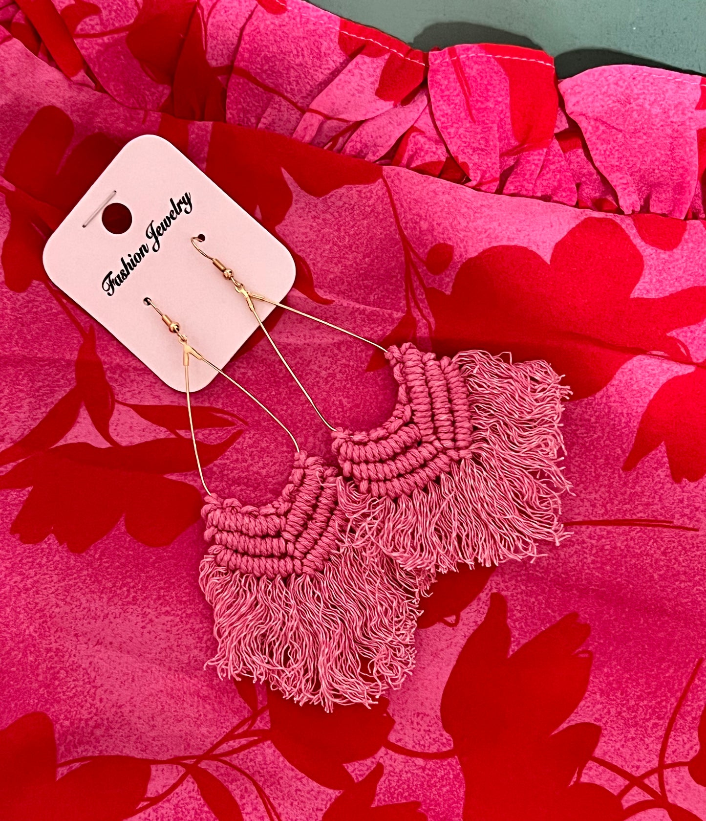 Boho Macrame Earrings - Pink (IN STOCK)