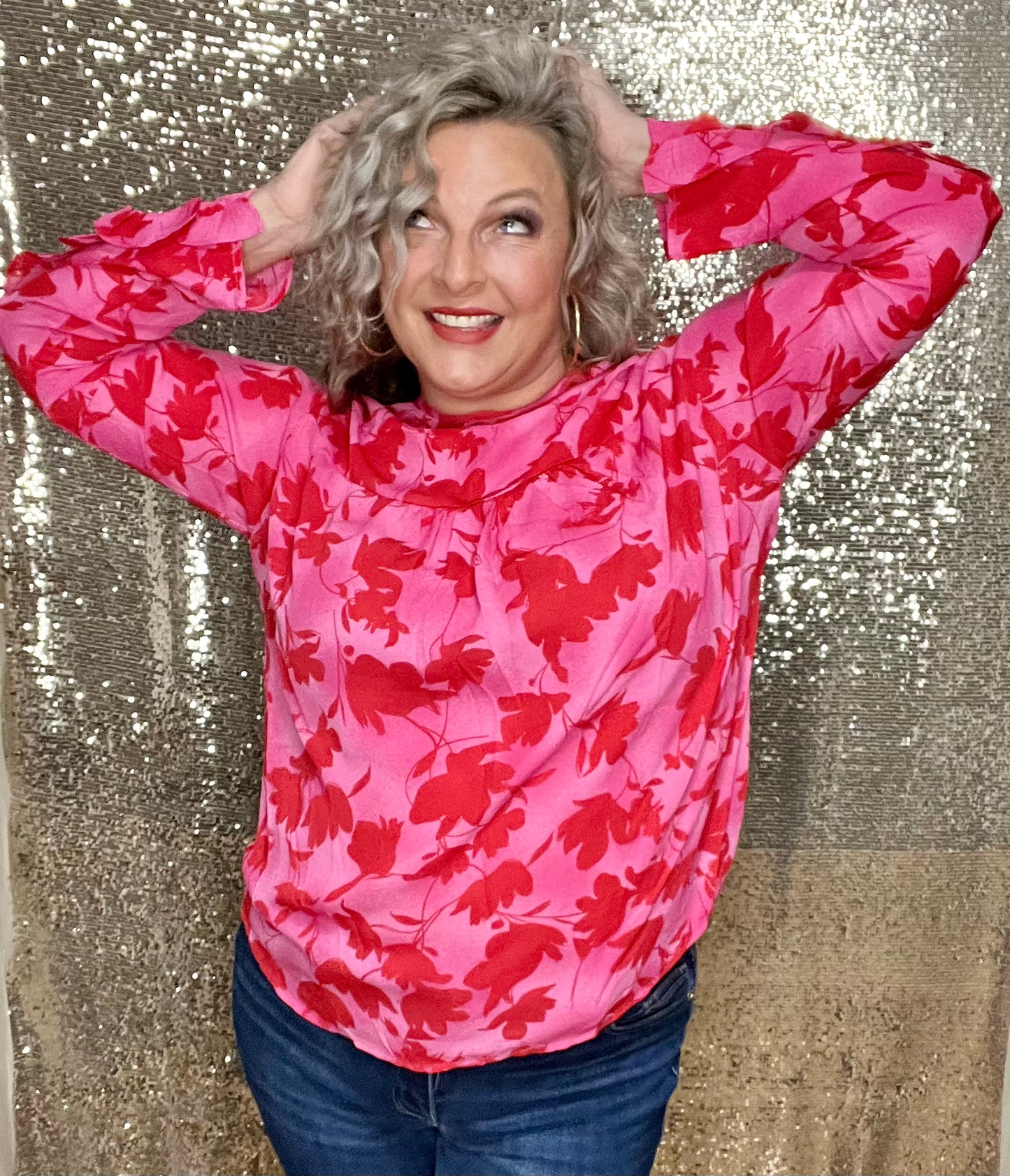 Red Pink and Ruffles Top (IN STOCK)