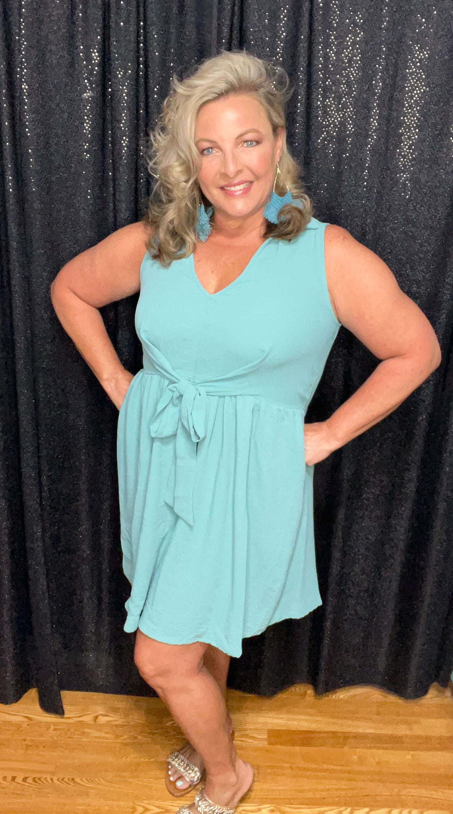 Tie Front In Teal Dress