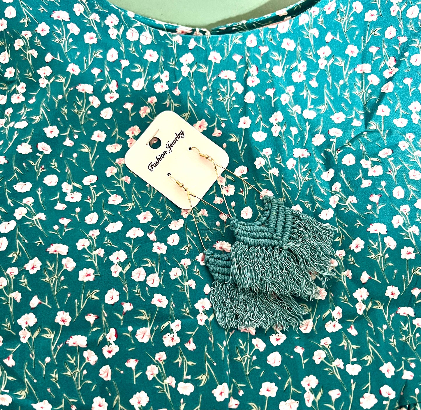 Boho Macrame Earrings - Teal (IN STOCK)